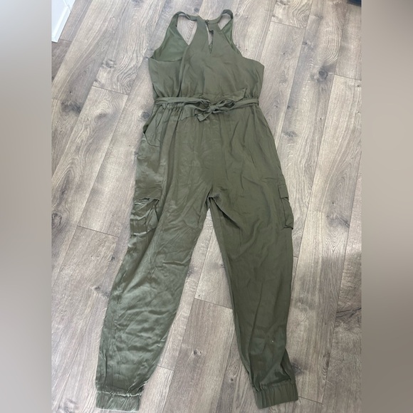 Olive Green Halter Jumpsuit with Rhinestones - Picture 5 of 7